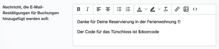 SuperSaaS-Mitteilung zum Konfigurieren des Sendens des Nuki-Türcodes an Kunden