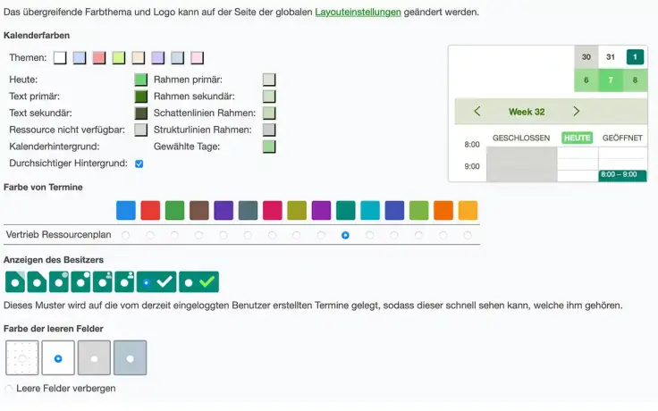Layout-Farben in Deinem Terminbuchungskalender anpassen