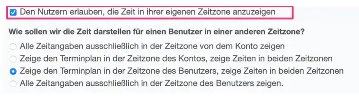 Internationalen Kunden die eigene Zeit bei einer Terminbuchung zeigen in Deinem SuperSaaS-Terminbuchungskalender.