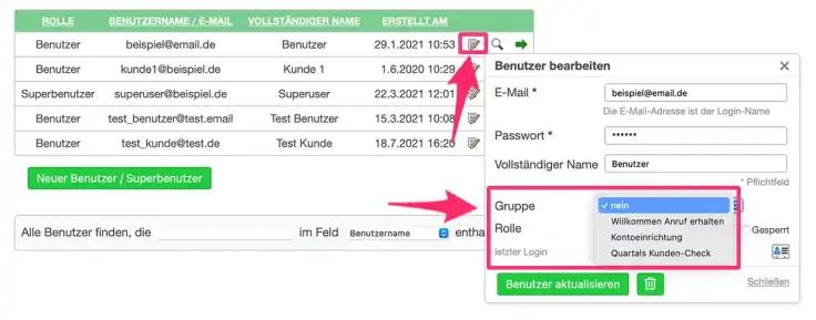 Einen Benutzer zu einer vorhandenen Benutzergruppe in Deinem SuperSaaS-Terminbuchungssystem hinzufügen.
