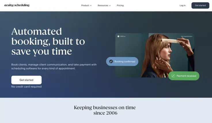 Screenshot Acuity Scheduling website