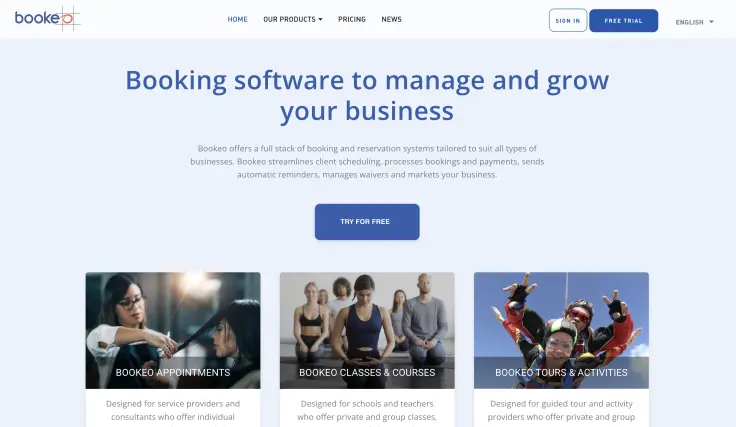 Screenshot Bookeo website