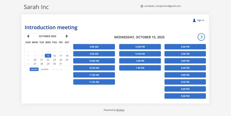 Screenshot Bookeo schedule