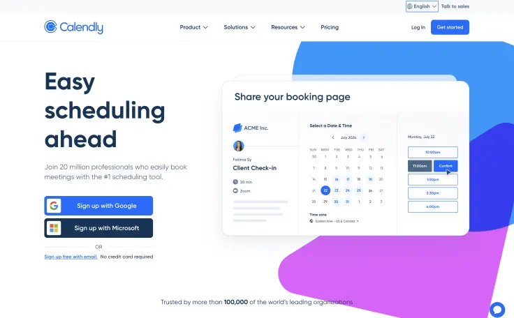 Screenshot Calendly website