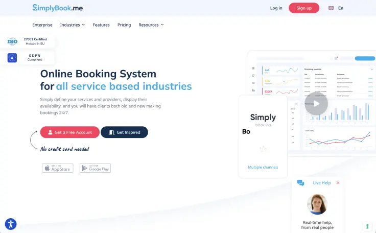 Screenshot SimplyBook.me website