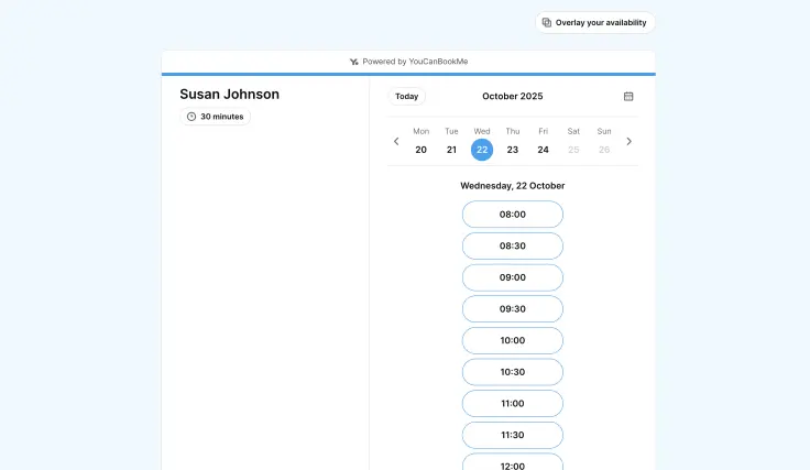 Screenshot YouCanBookMe schedule