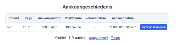 aankoopgeschiedenis pagina waar de herroepingsknop staat