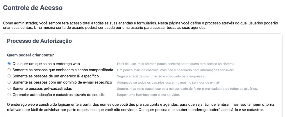 Opções de Controle de Acesso