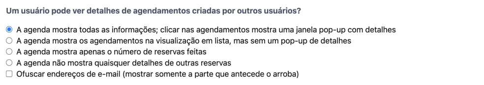 Visibilidade dos detalhes do agendamento