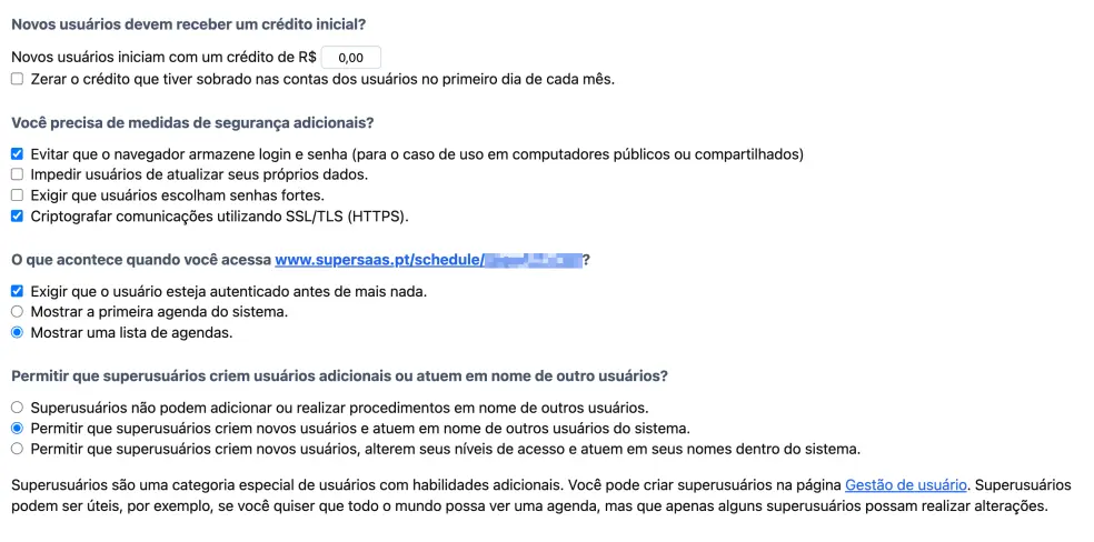 Outras Configurações de Registro/Autorização
