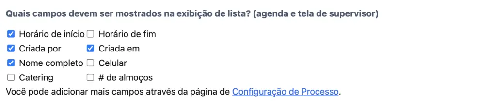 Escolha campos para exibição de lista