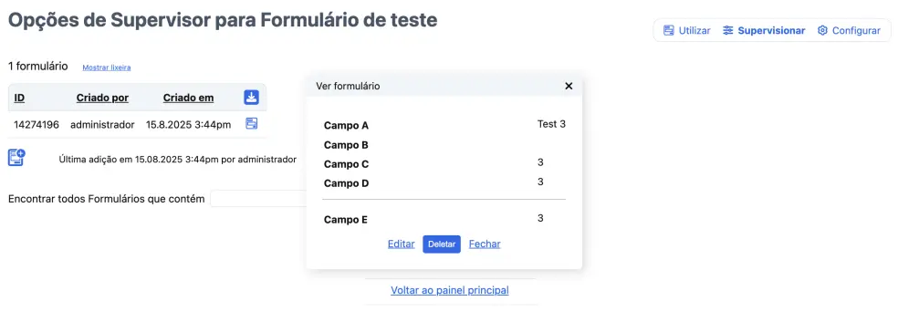 Visão geral de formulários enviados