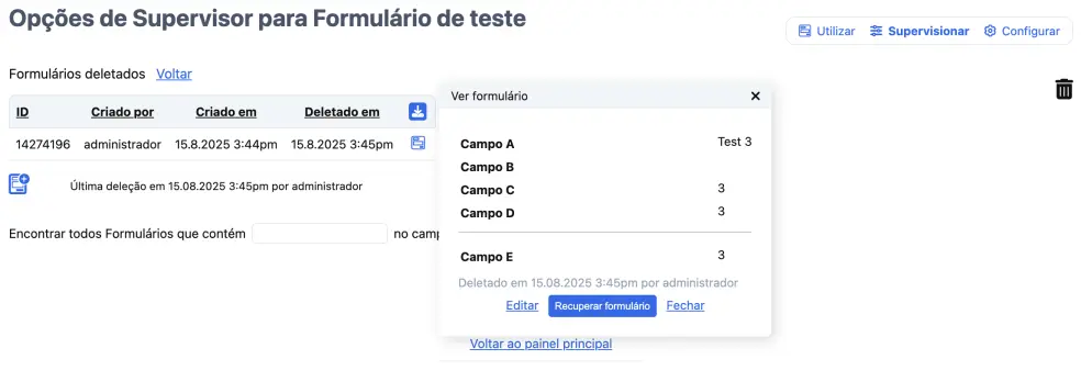 Visão geral de formulários no lixo
