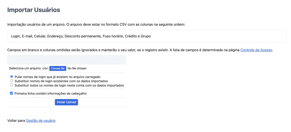 Importar usuários