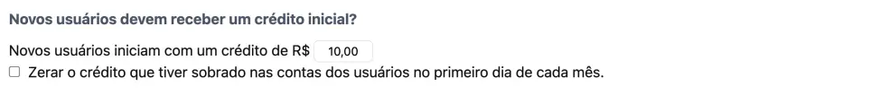 Redefinição de crédito mensal