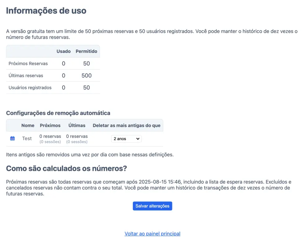 Informações de uso