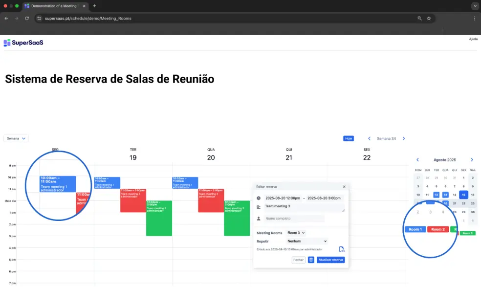 Exemplo de Calendário de recurso