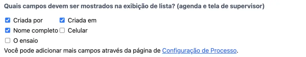 Os campos a incluir na lista de visualização