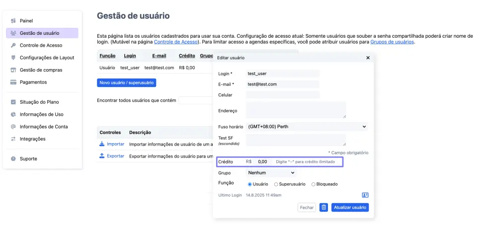 Gestão de crédito de um cliente individual
