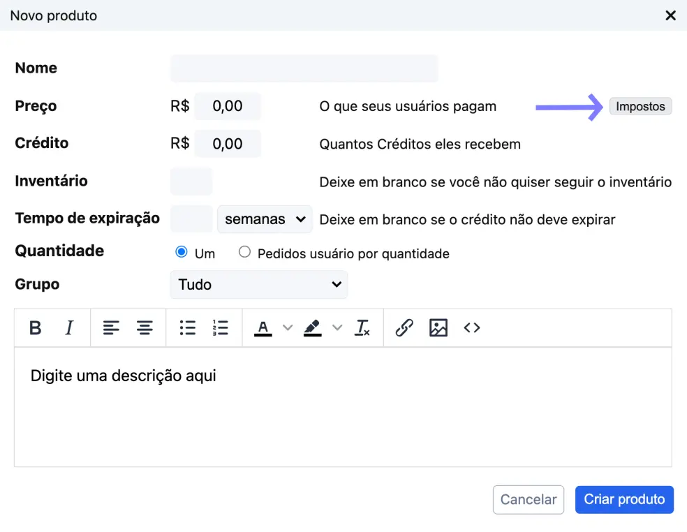 Adicionar imposto a um produto