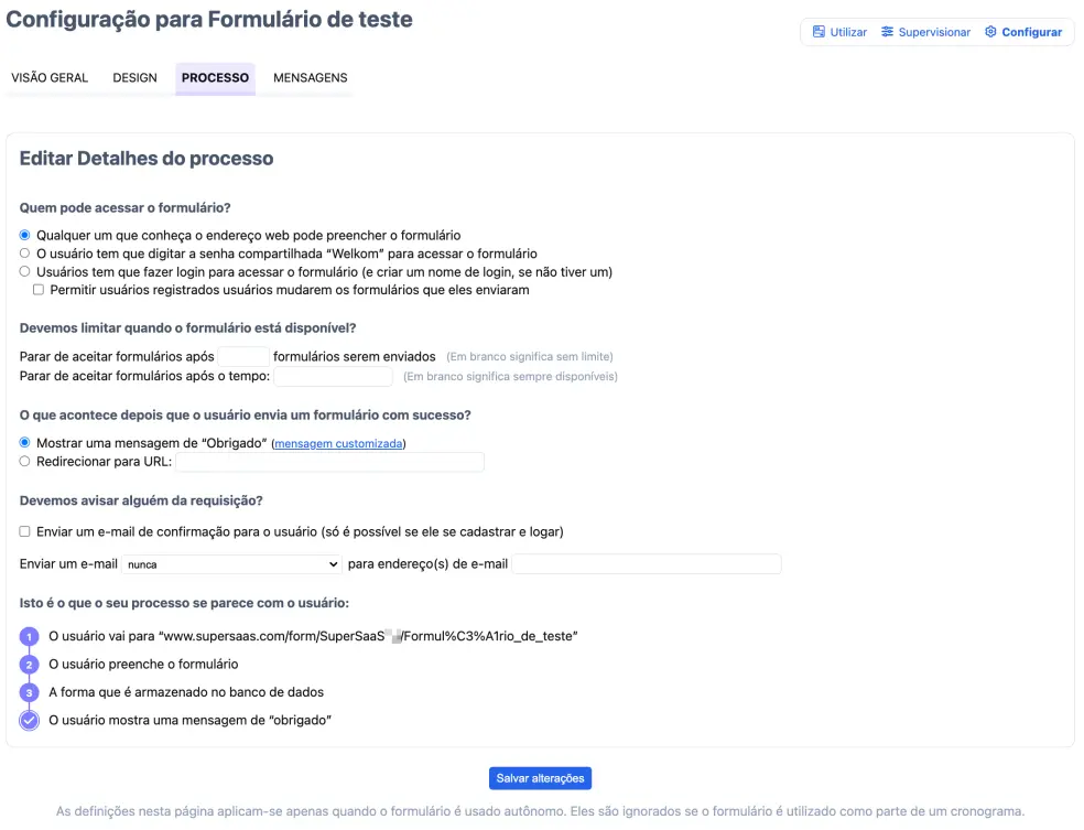 Aba Processo do formulário