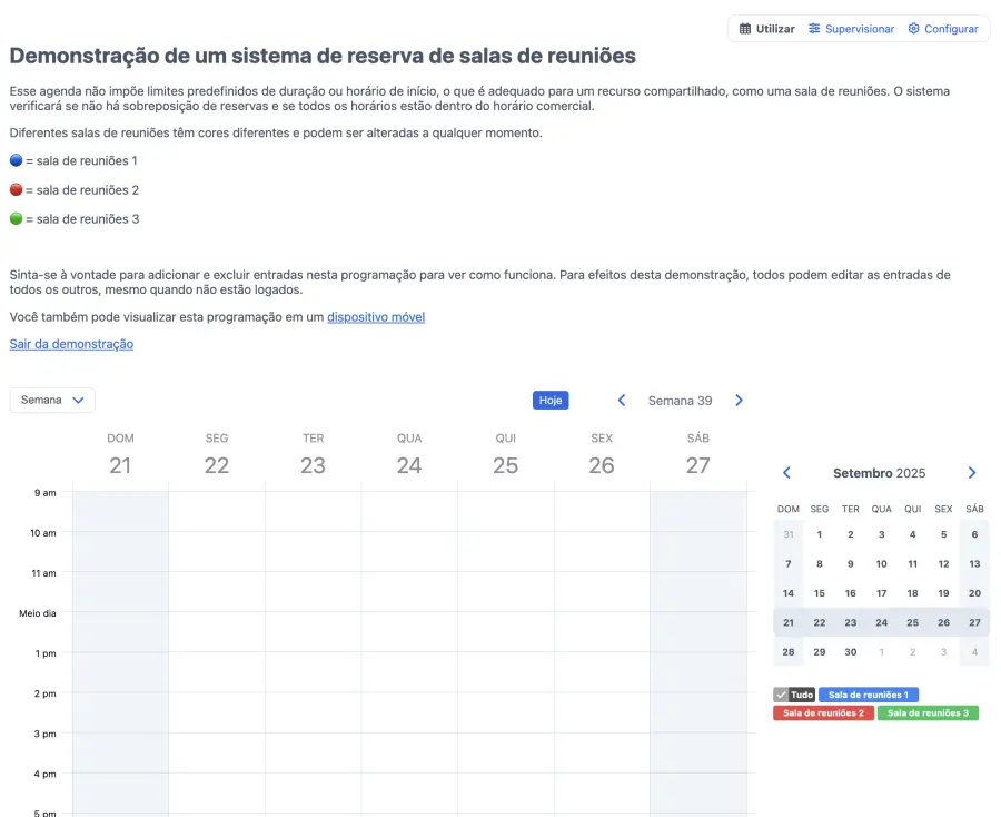 demonstração do sistema de reserva de salas