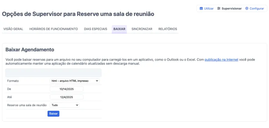 baixar as reservas de salas