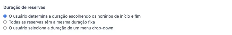 selecionar duração das reservas de sala