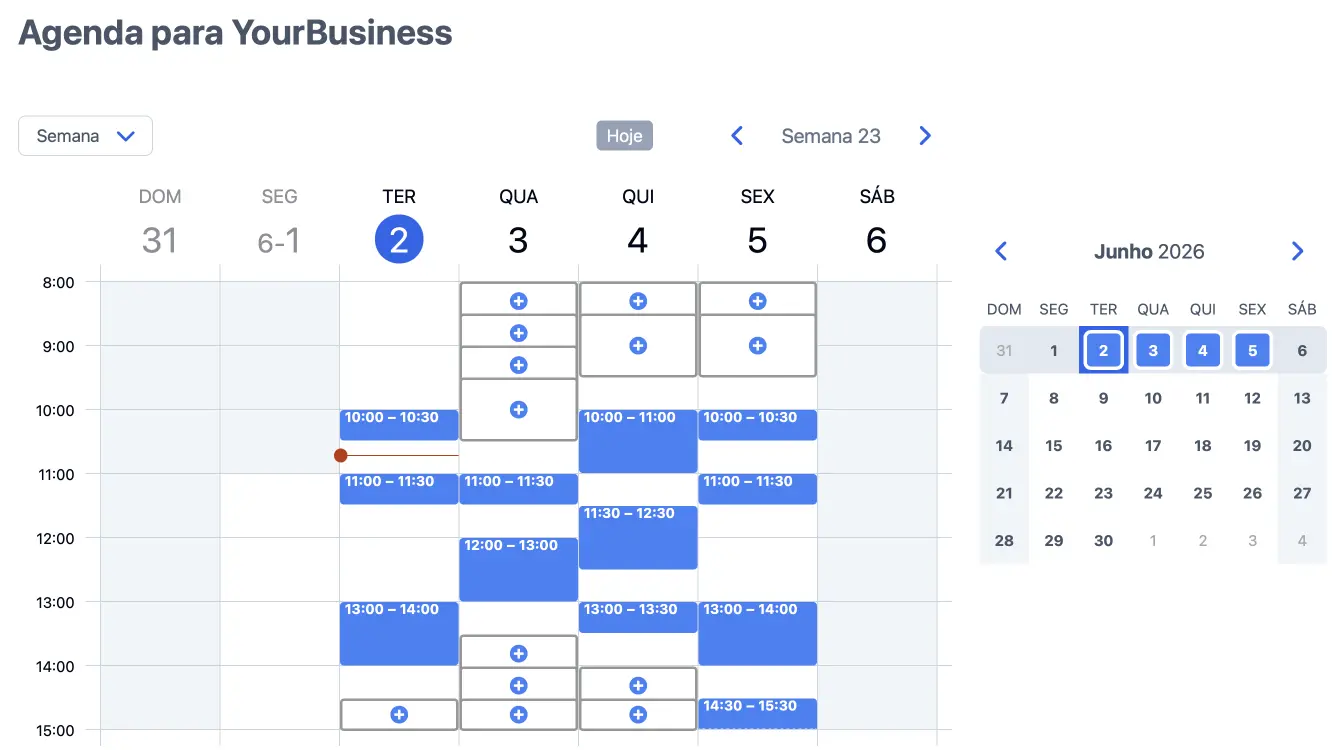 Painel de agenda de agendamentos SuperSaaS