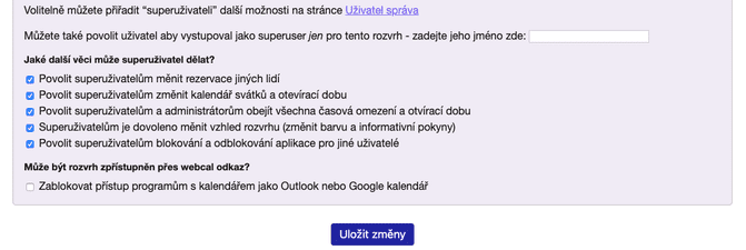 Nastavení přístupu pro superuživatele