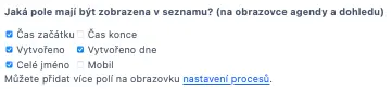 Vyberte pole, která se mají zobrazovat v seznamech