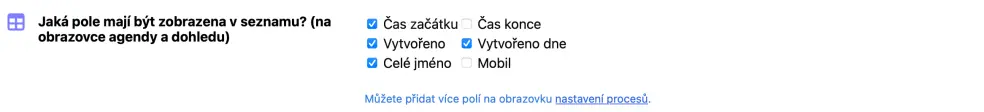 Volba polí pro seznamové zobrazení