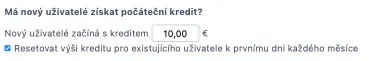 Resetování kreditu každý měsíc