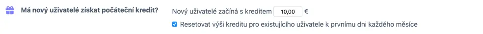 Resetování kreditu každý měsíc