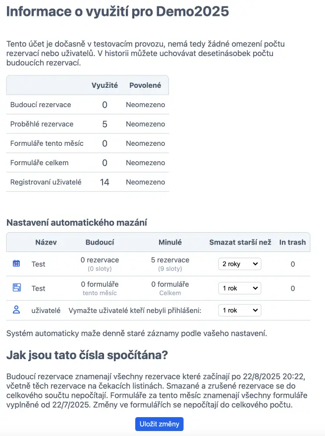 Informace o využití