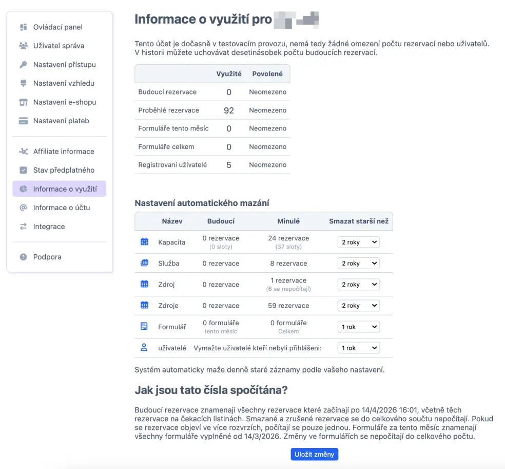 Informace o využití