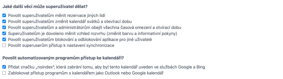 Nastavení přístupu pro superuživatele