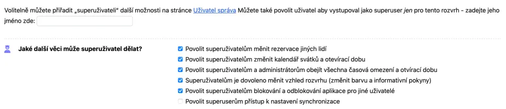 Nastavení přístupu pro superuživatele