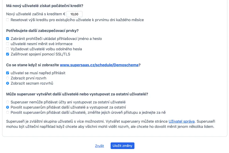 Diagram na stránce Nastavení přístupu