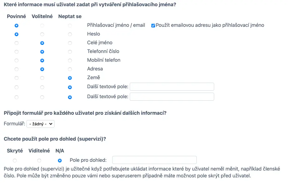 Možnosti nastavení přístupu
