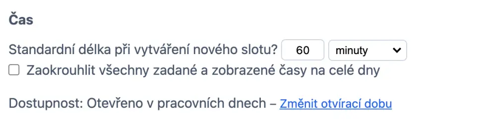 Standardní délka slotu u kapacitních rozvrhů