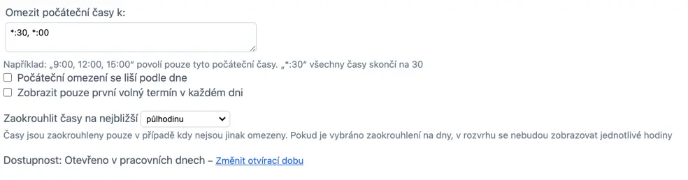 Omezení času začátku