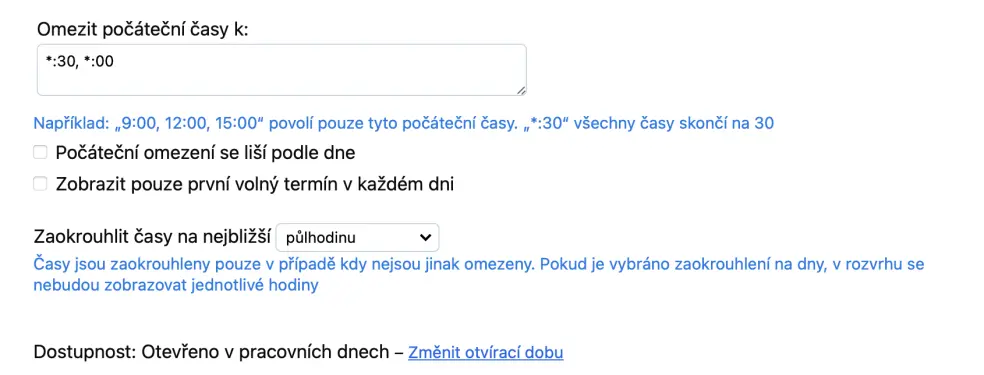 Omezení času začátku