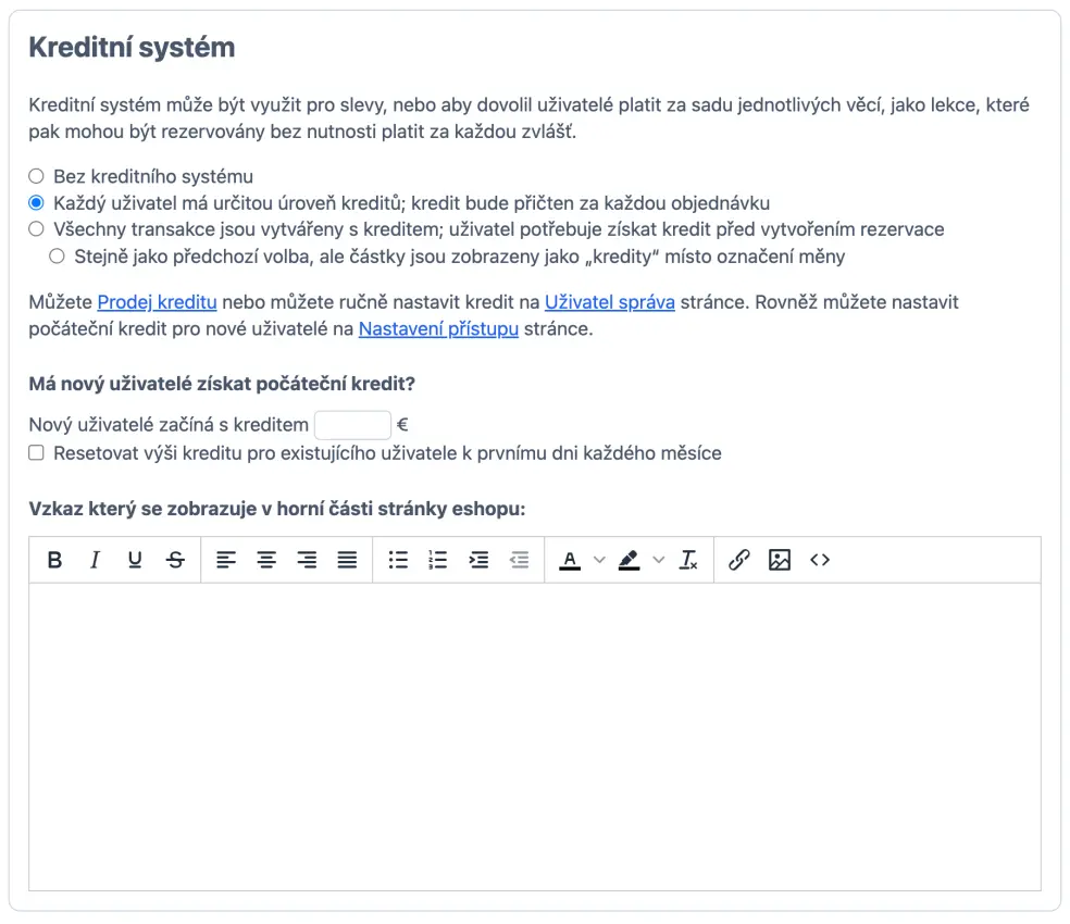 Nastavení kreditního systému