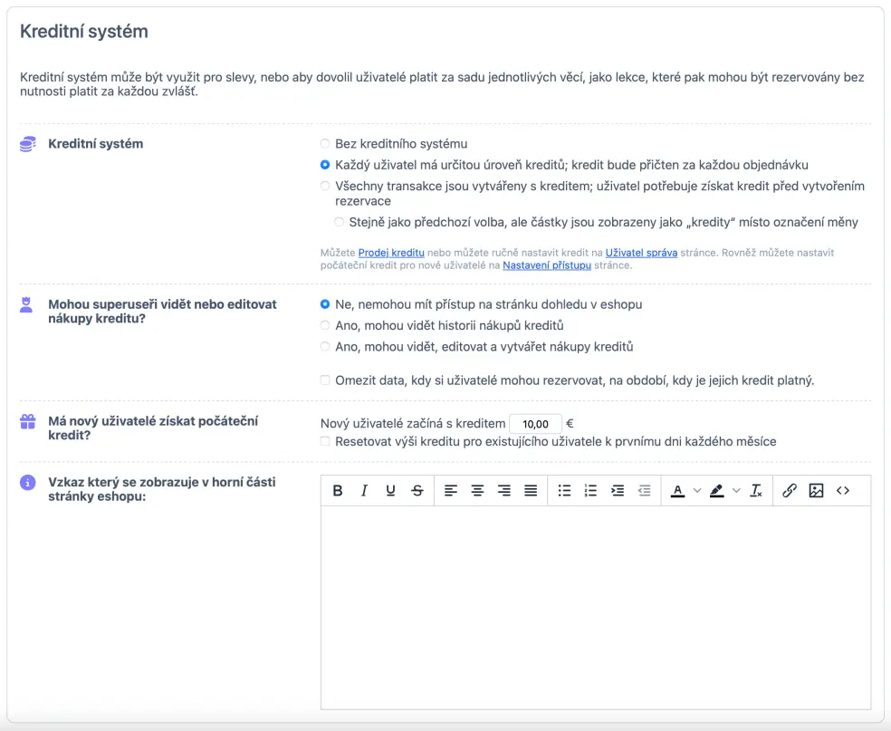 Nastavení kreditního systému