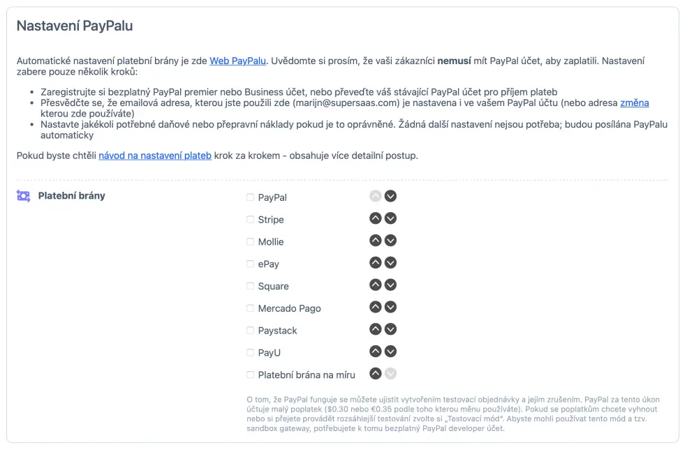 Nastavení online plateb