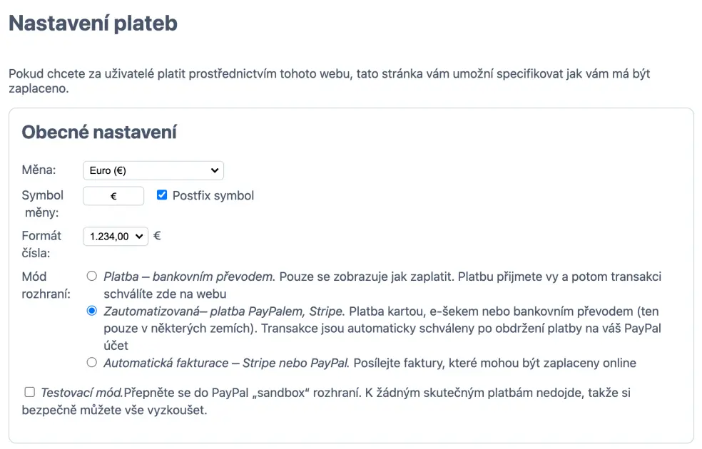 Nastavení on-line plateb