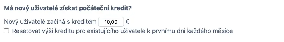 Nastavení počátečního kreditu