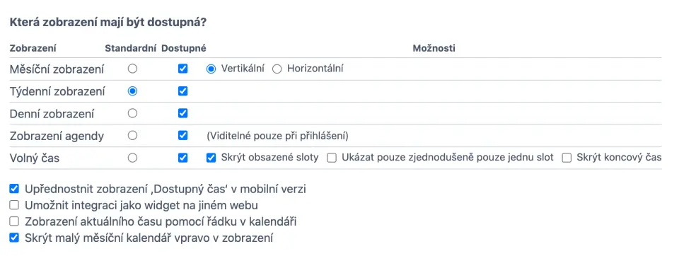 Dostupná zobrazení