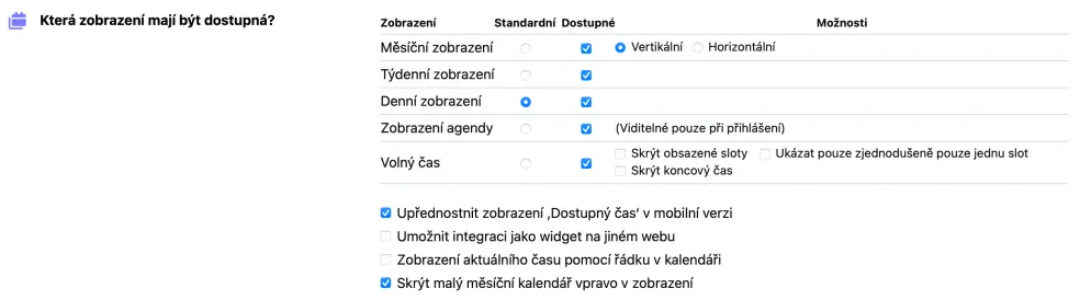 Dostupná zobrazení